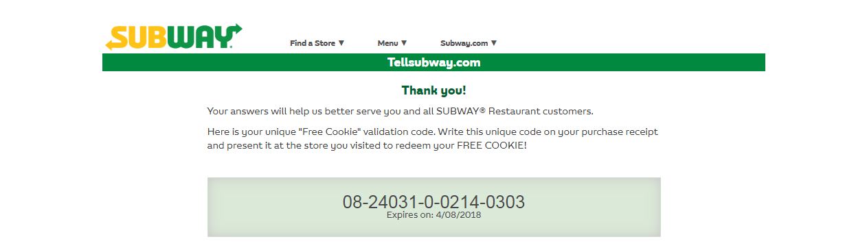 tellsubway free cookie coupon code