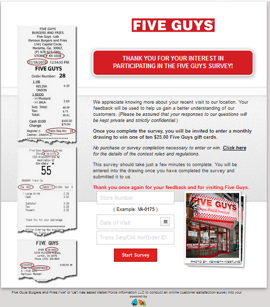 Easy Steps for Five Guy’s Survey & Five Guys Sweepstakes Entry