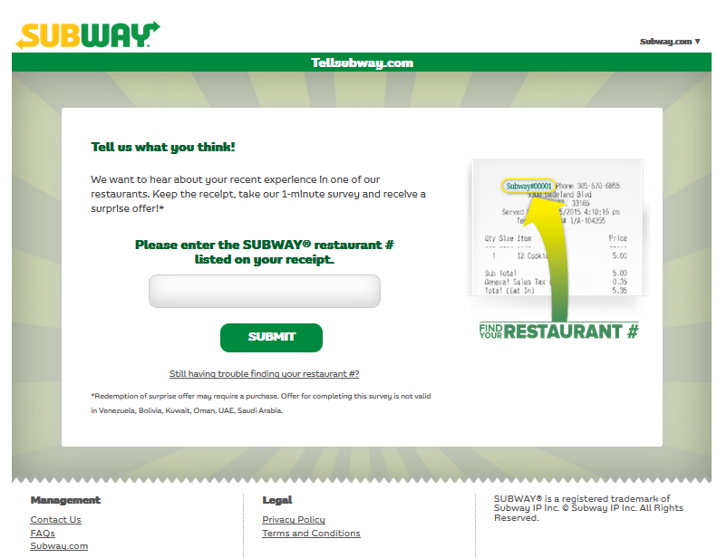 Steps to perform TellSubway Survey & Get the Subway Survey Cookie Code