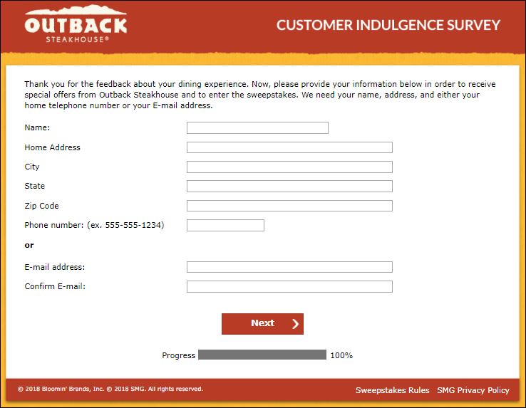 outback sweepstakes entry