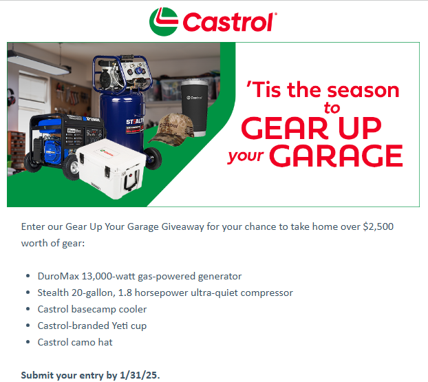 Castrol Gear Up Your Garage Giveaway