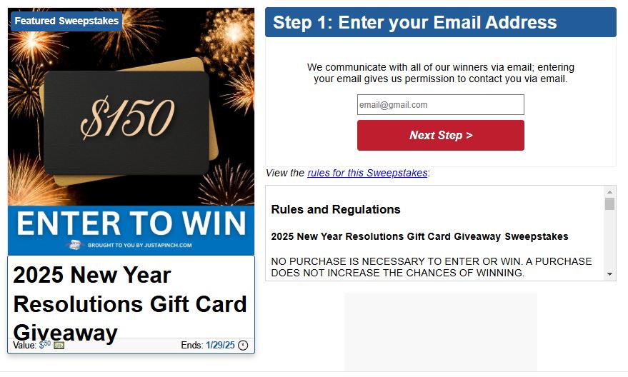 Just A Pinch 2025 New Year Resolutions Gift Card Giveaway