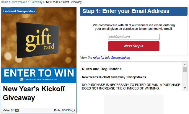 Just A Pinch New Year’s Kickoff Giveaway Sweepstakes