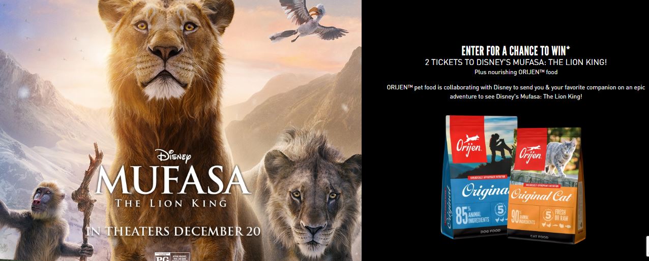 ORIJEN Mufasa The Lion King Sweepstakes