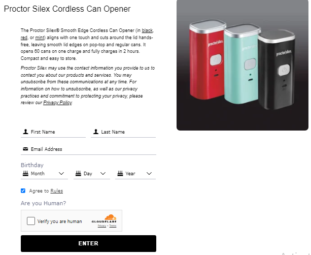 Proctor Silex Cordless Can Opener Giveaway