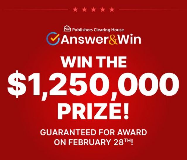 Win $1,250,000 Cash In The PCH Answer & Win Survey Sweepstakes