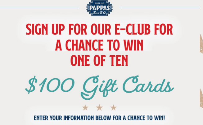 Pappas Bar-B-Q E-Club Sweepstakes