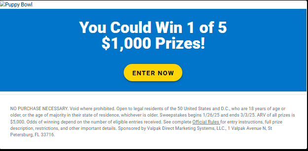 Valpak FOX $1,000 Sweepstakes