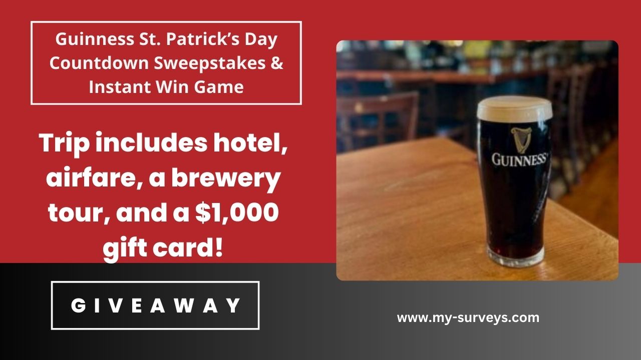 Guinness St. Patrick’s Day Countdown Sweepstakes & Instant Win Game